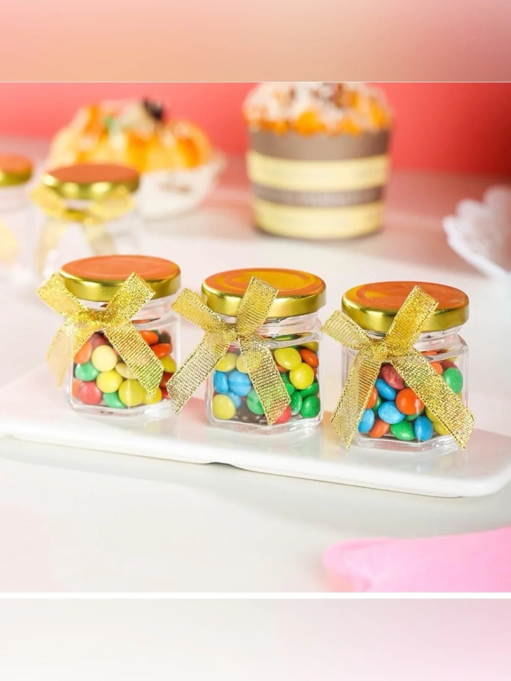 Mini Honey Jar Favor Set Gold Lids Bee Charm Organza Bags 1.5 oz Set of 15 - Picture 5 of 7